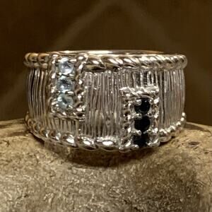Judith Ripka Ring Size 10 Sterling Silver, Blue Sapphire & Topaz Band